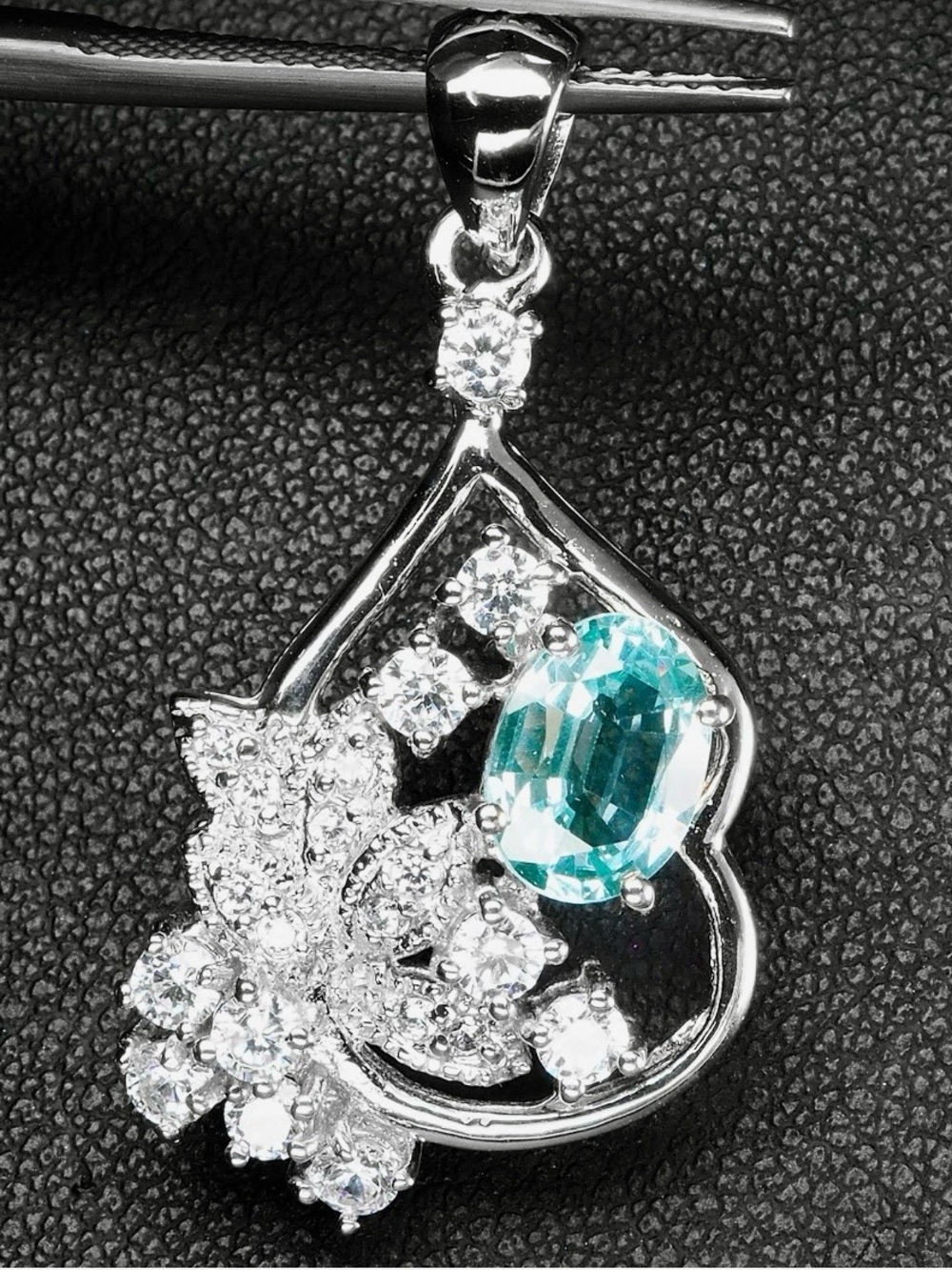 5ct 🌈change Sapphire Pendant blue green white 15k white gold on silver necklace - Picture 5 of 12